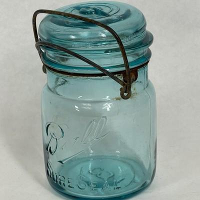 Vintage Blue Ball Glass Jar with Lid