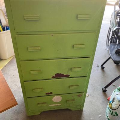 CHEST OF DRAWER PROJECT AND NICE WOOD TOP TABLE W/IRON LEGS
