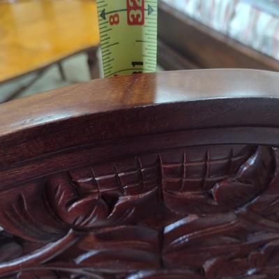 Mahogany Carved Wood Monk's Bench with Hinged Seat and Storage Compartment