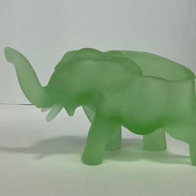-96- INDIANA | Tiara Green Frosted Satin Glass Elephant Trinket Box