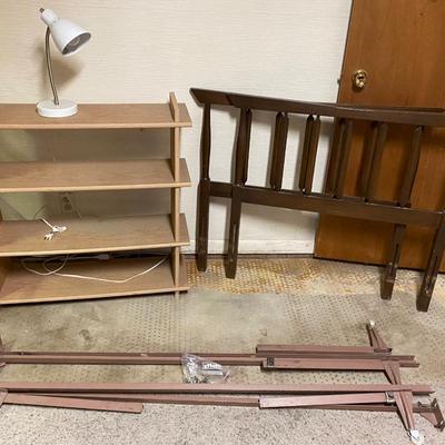 TWIN BED , BOOKSHELF AND LAMP