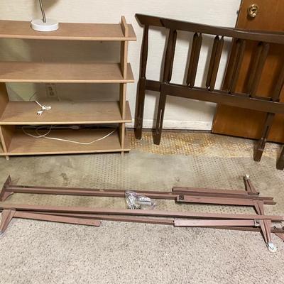 TWIN BED , BOOKSHELF AND LAMP