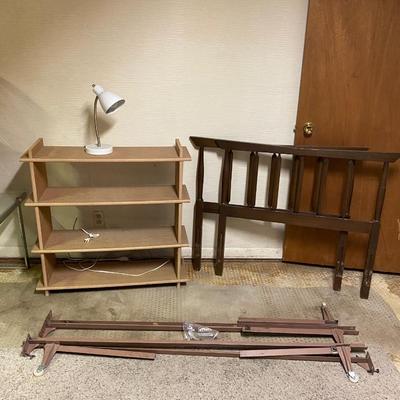 TWIN BED , BOOKSHELF AND LAMP