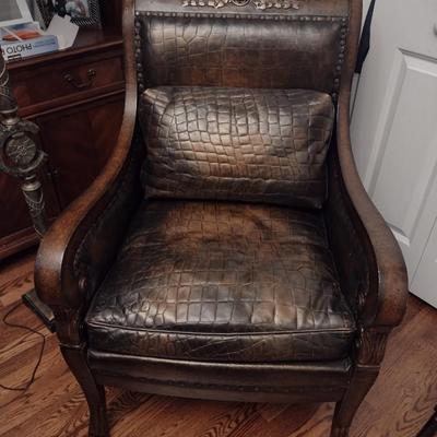 Beacon Hill Faux Alligator Skin Club Chair with Brass Tack Accents