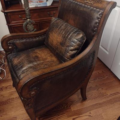 Beacon Hill Faux Alligator Skin Club Chair with Brass Tack Accents
