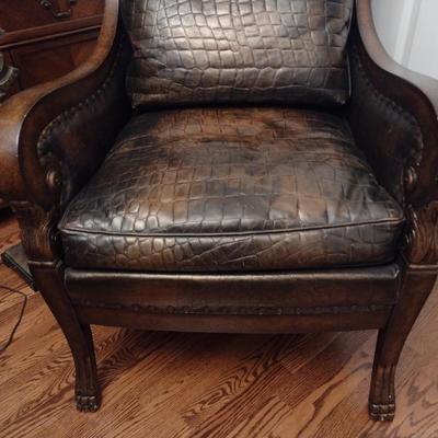 Beacon Hill Faux Alligator Skin Club Chair with Brass Tack Accents