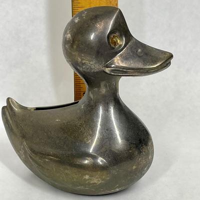 Silver Plated Duck Metal Coin Bank Vintage Baby Gift