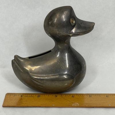 Silver Plated Duck Metal Coin Bank Vintage Baby Gift