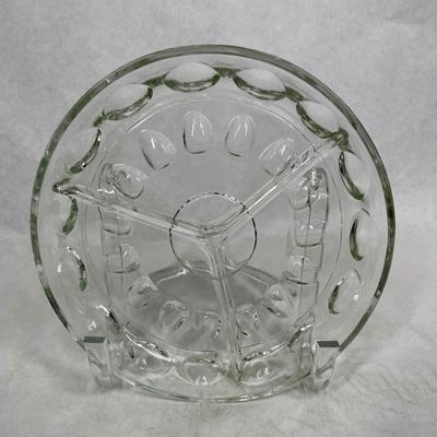 Vintage Clear Glass Thumbprint Pattern Divided Serving Dish