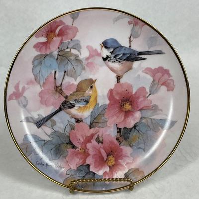 Collector Plate Birds with Pink Flower Blossoms