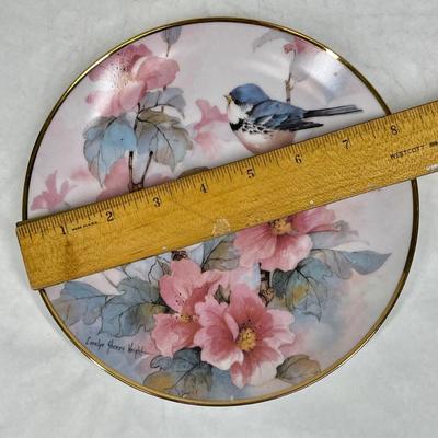 Collector Plate Birds with Pink Flower Blossoms
