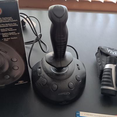 WINDOWS GAME CONTROL, BINOCULARS, PAMPHLETS AND GLASS POP BOTTLES