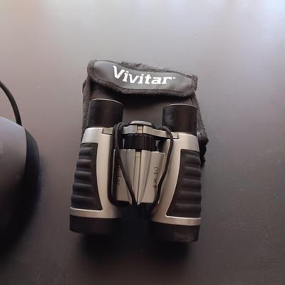 WINDOWS GAME CONTROL, BINOCULARS, PAMPHLETS AND GLASS POP BOTTLES