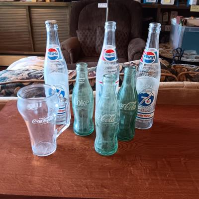 WINDOWS GAME CONTROL, BINOCULARS, PAMPHLETS AND GLASS POP BOTTLES