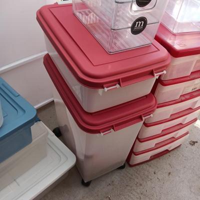 DRAWER ORGANIZER AND A VARIETY OF STORAGE TOTES AND STACKING BINS