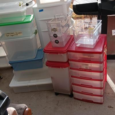 DRAWER ORGANIZER AND A VARIETY OF STORAGE TOTES AND STACKING BINS