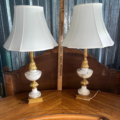 Pair of Tall Marble Gesso style lamps