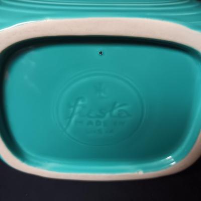 LARGE TEAL FIESTAWARE DISK PITCHER