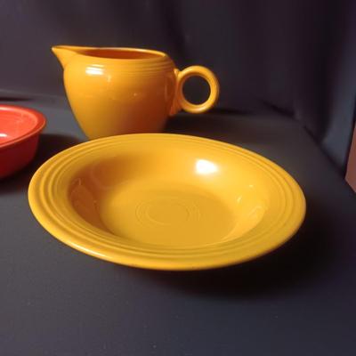 FIESTAWARE 2 SERVING BOWLS AND STOUT YELLOW PITCHER