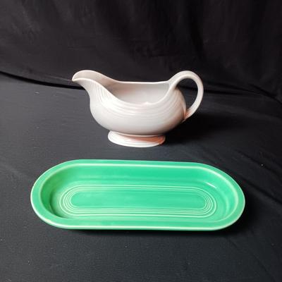 GREEN RELISH DISH AND GRAVY BOAT FIESTAWARE