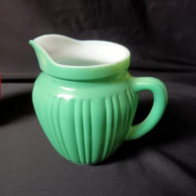 MID-CENTURY HAZEL ATLAS RIBBED GLASS CREAMERS