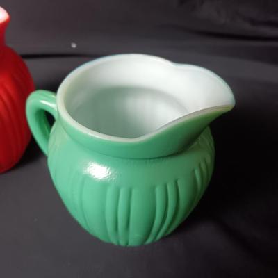 MID-CENTURY HAZEL ATLAS RIBBED GLASS CREAMERS