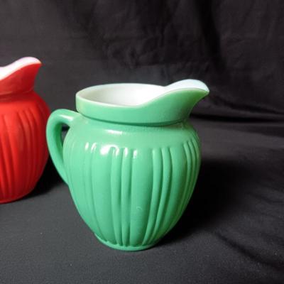 MID-CENTURY HAZEL ATLAS RIBBED GLASS CREAMERS