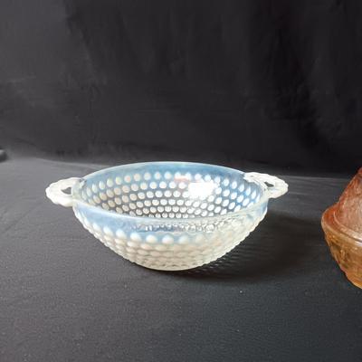 MOONSTONE BOWL AND YELLOW HEN ON NEST