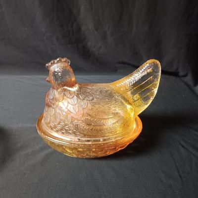 MOONSTONE BOWL AND YELLOW HEN ON NEST