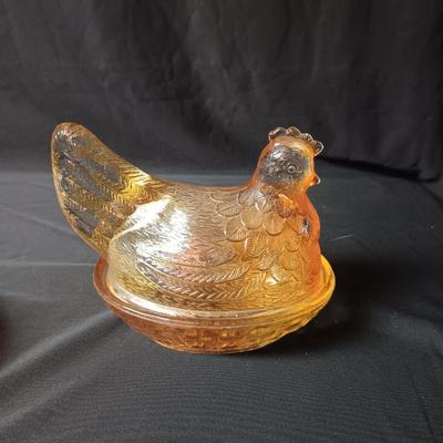MOONSTONE BOWL AND YELLOW HEN ON NEST