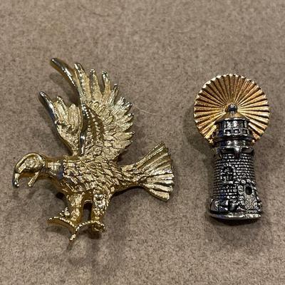 2 bird pendants, 1 eagle pin and 1 windmill pin