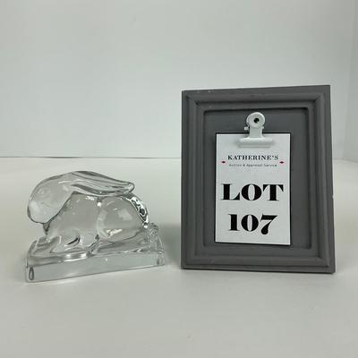 -107- HEISEY | Clear Glass Rabbit Paperweight