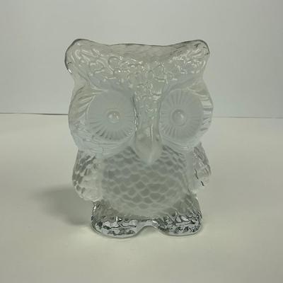 -114- VIKING | Frosted Clear Glass Owl Paperweight