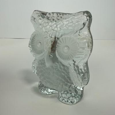 -114- VIKING | Frosted Clear Glass Owl Paperweight