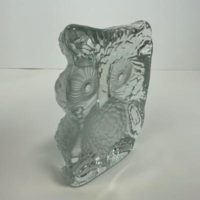 -114- VIKING | Frosted Clear Glass Owl Paperweight