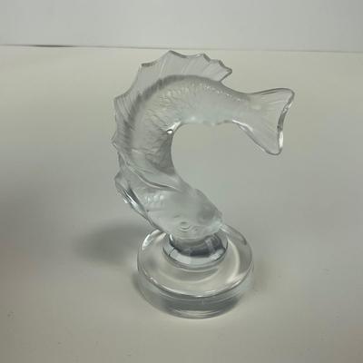 -116- LALIQUE | France Crystal Leaping Koi Fish Goujon Frosted Figure | Signed
