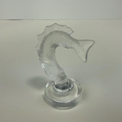 -116- LALIQUE | France Crystal Leaping Koi Fish Goujon Frosted Figure | Signed