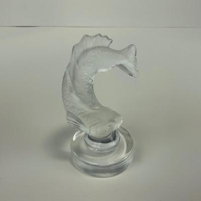 -116- LALIQUE | France Crystal Leaping Koi Fish Goujon Frosted Figure | Signed