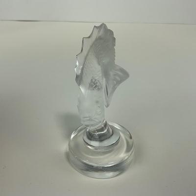 -116- LALIQUE | France Crystal Leaping Koi Fish Goujon Frosted Figure | Signed