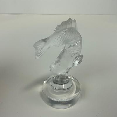 -116- LALIQUE | France Crystal Leaping Koi Fish Goujon Frosted Figure | Signed