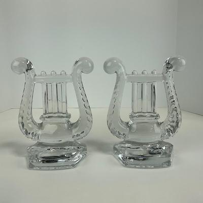 -121- FOSTORIA | Clear Glass Harp Lyre Bookends