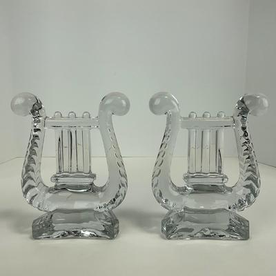 -121- FOSTORIA | Clear Glass Harp Lyre Bookends