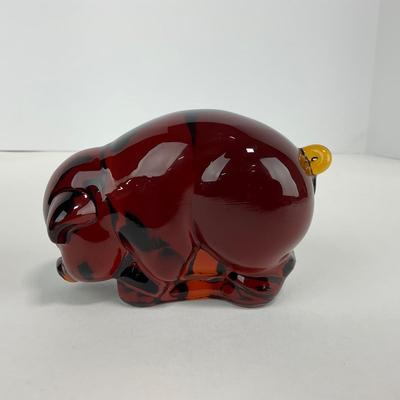 -123- HEISEY | Imperial Amber Glass Momma Pig Sow Figure | With Mark