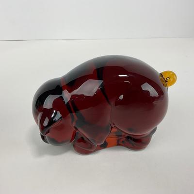 -123- HEISEY | Imperial Amber Glass Momma Pig Sow Figure | With Mark