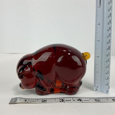 -123- HEISEY | Imperial Amber Glass Momma Pig Sow Figure | With Mark