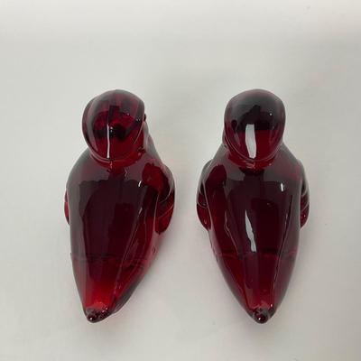-127- HEISEY | By Dalzell Imperial Ruby Red Sitting Wood Ducklings | Marked