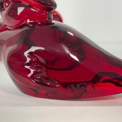 -127- HEISEY | By Dalzell Imperial Ruby Red Sitting Wood Ducklings | Marked