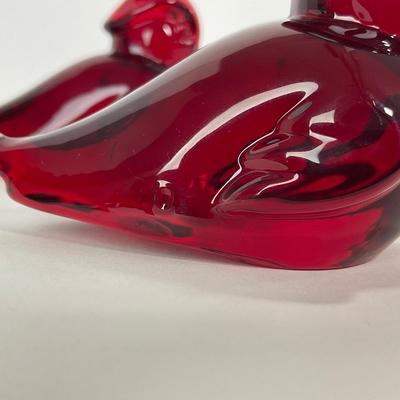 -127- HEISEY | By Dalzell Imperial Ruby Red Sitting Wood Ducklings | Marked
