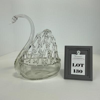 -130- COLLECTIBLE | Clear Glass Swan Basket