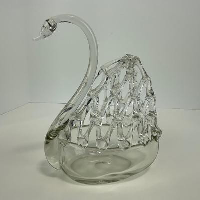 -130- COLLECTIBLE | Clear Glass Swan Basket